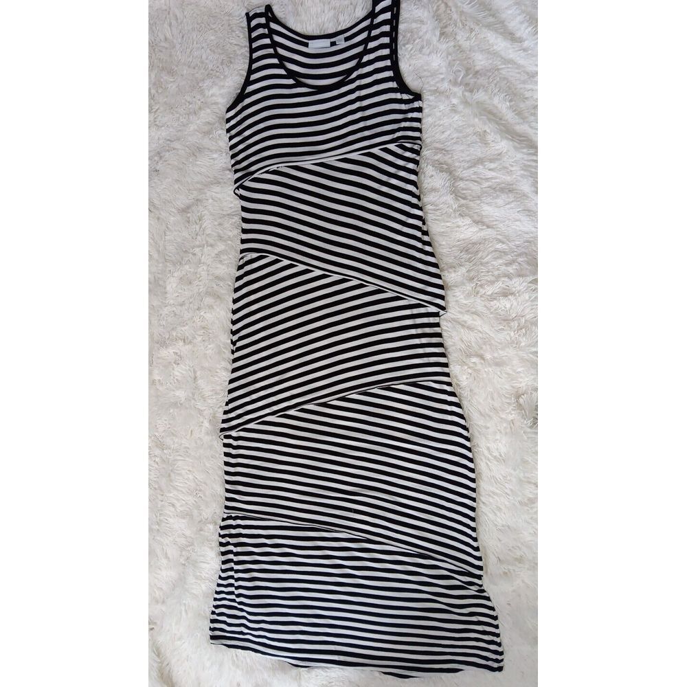 New York & Co Sleeveless Black & White Striped Long/Maxi Dress Sz Small - Picture 1 of 10